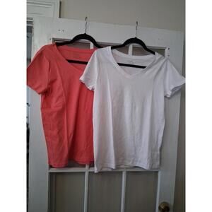 Time and Tru Womens Sz S 2 Classic Short Sleeve T Shirt White And Salmon N1